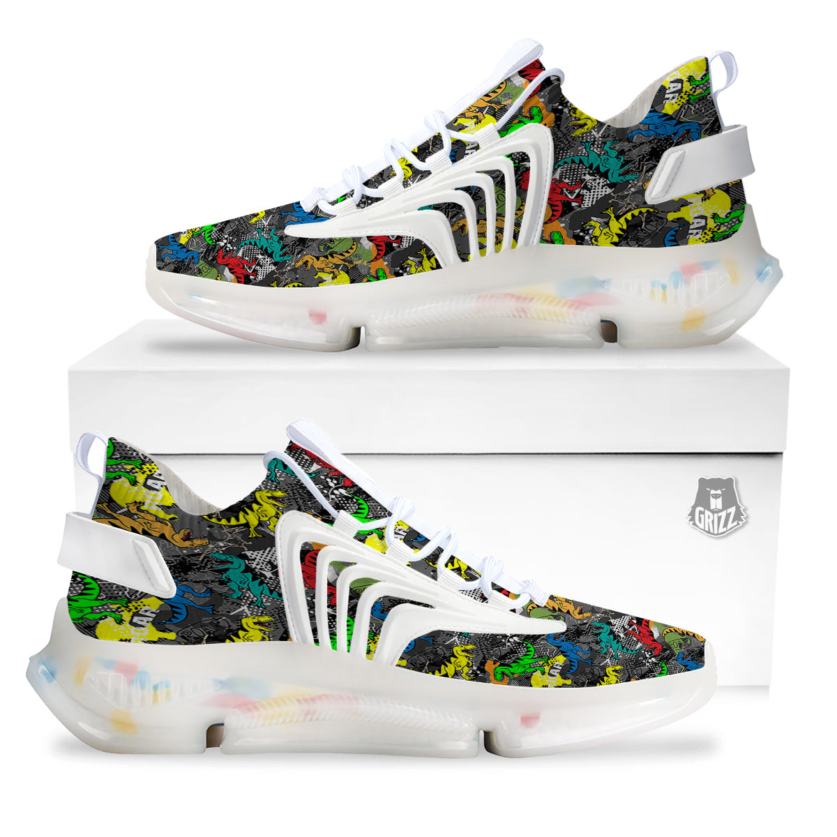 Tyrannosaurus Rex Colorful Print White Gym Shoes-grizzshop