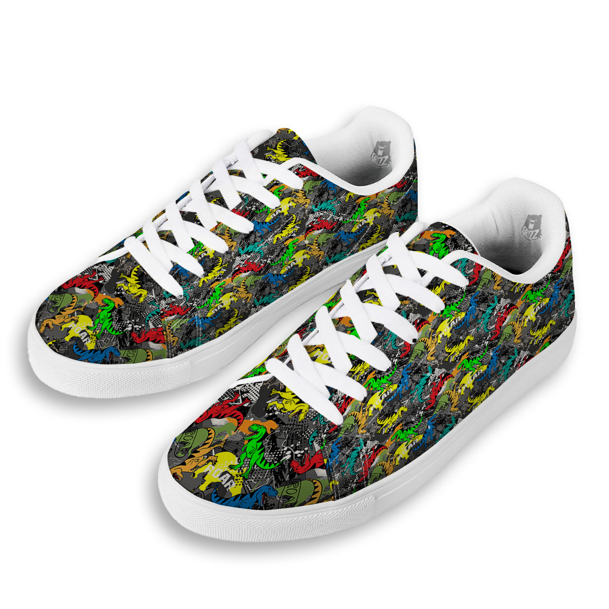 Tyrannosaurus Rex Colorful Print White Low Top Sneakers-grizzshop