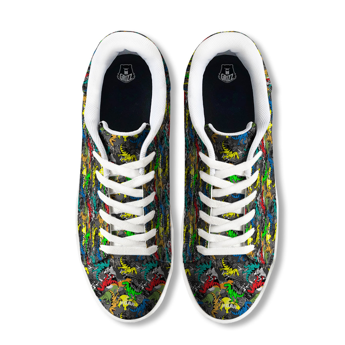 Tyrannosaurus Rex Colorful Print White Low Top Sneakers-grizzshop
