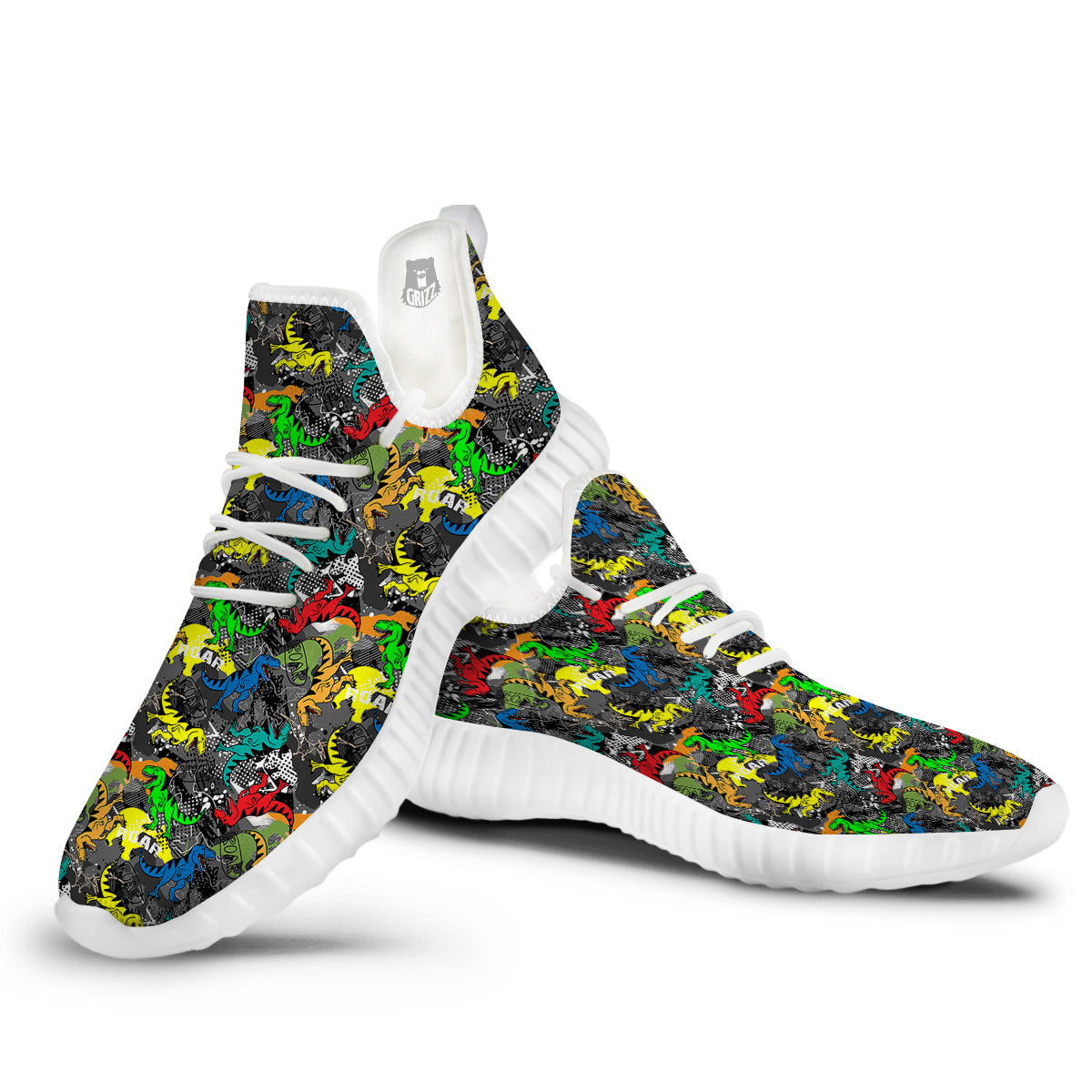 Tyrannosaurus Rex Colorful Print White Walking Shoes-grizzshop
