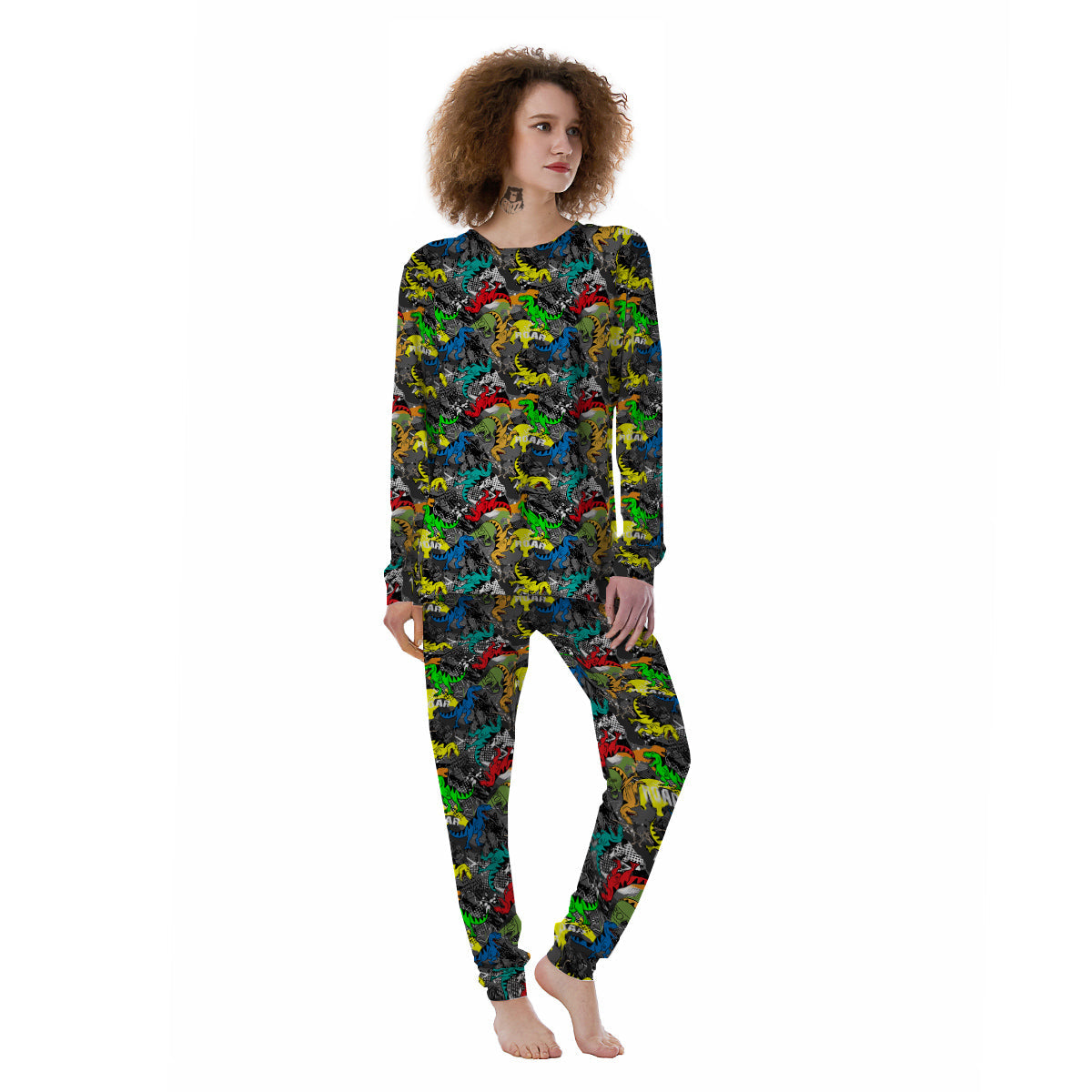 Tyrannosaurus Rex Colorful Print Women's Pajamas-grizzshop