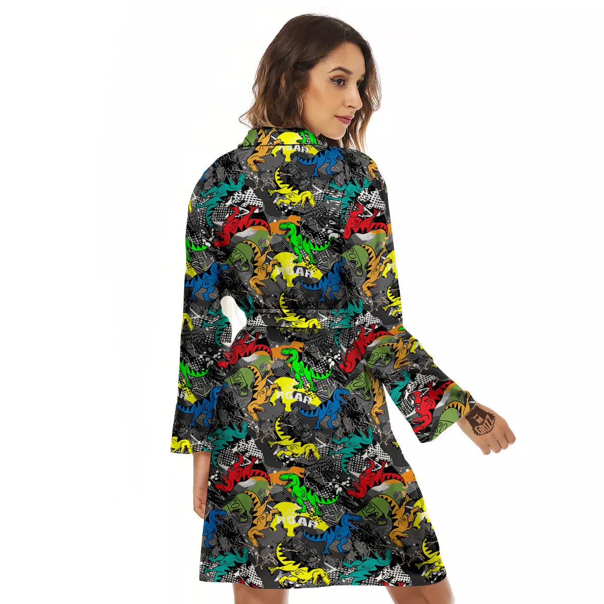 Tyrannosaurus Rex Colorful Print Women's Robe-grizzshop