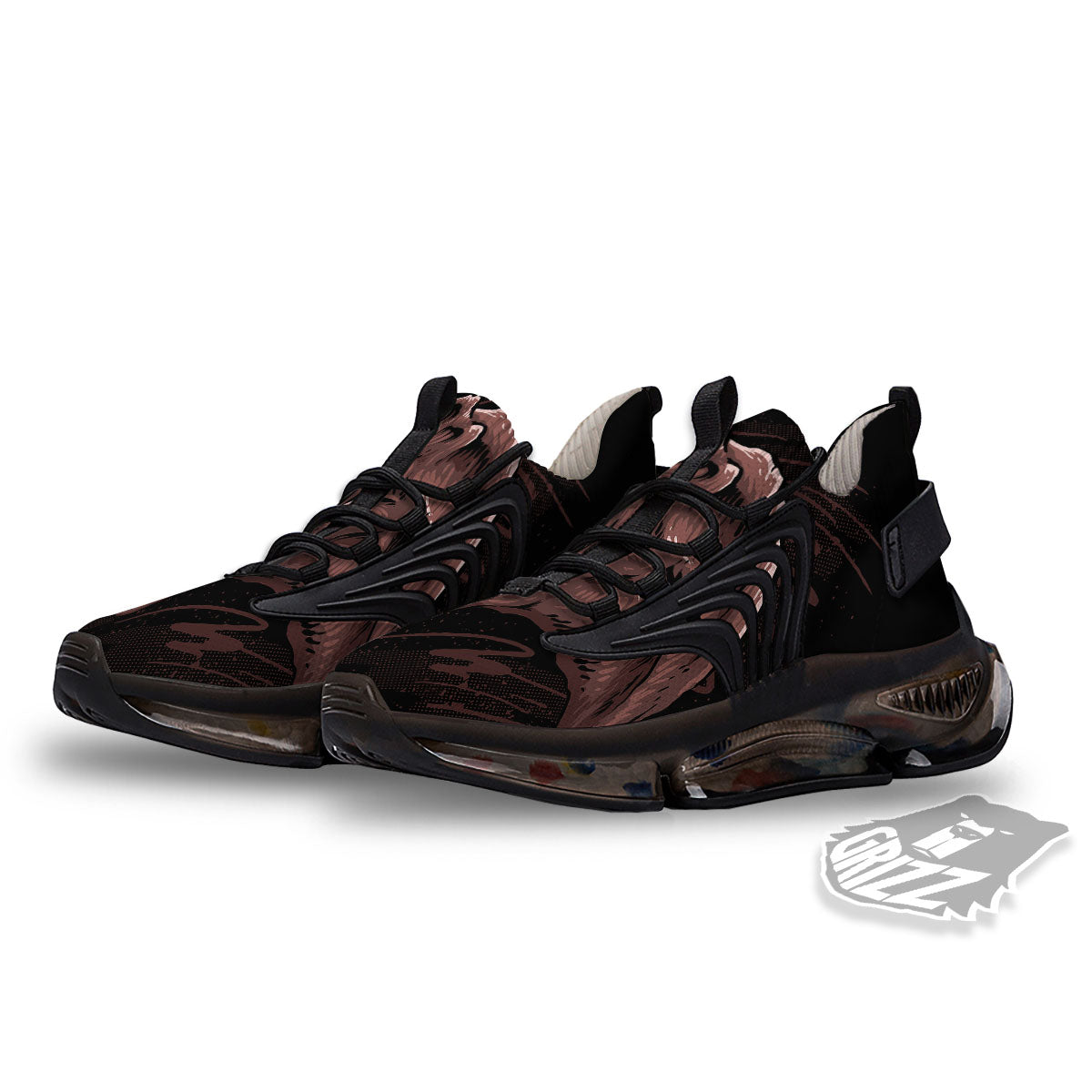 Tyrannosaurus Rex Head Print Black Gym Shoes-grizzshop