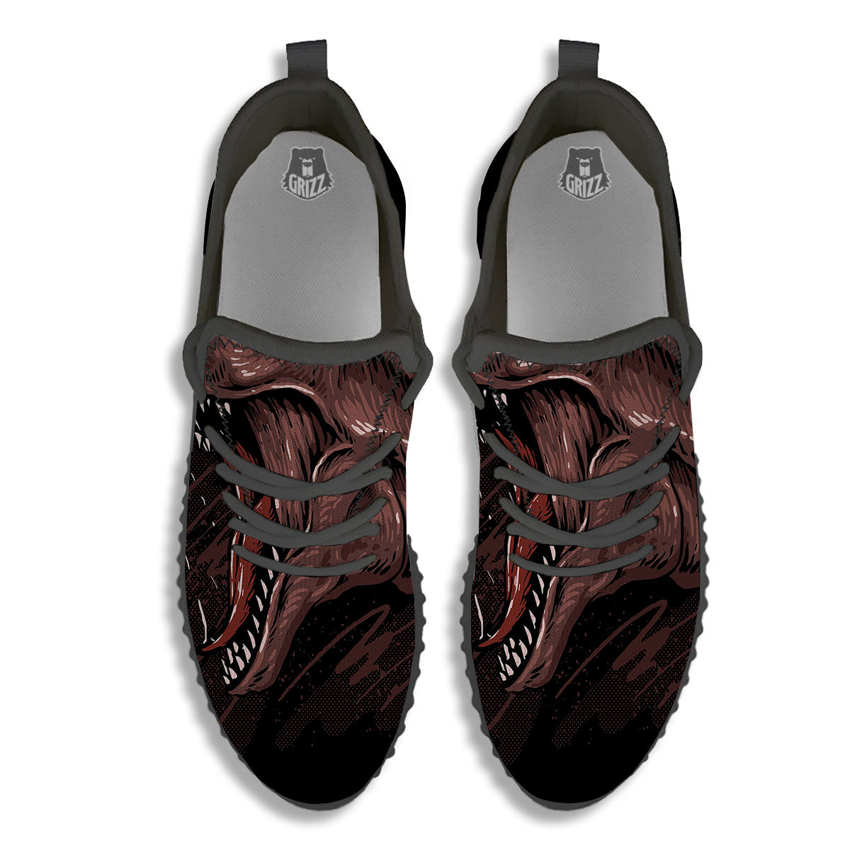 Tyrannosaurus Rex Head Print Black Walking Shoes-grizzshop