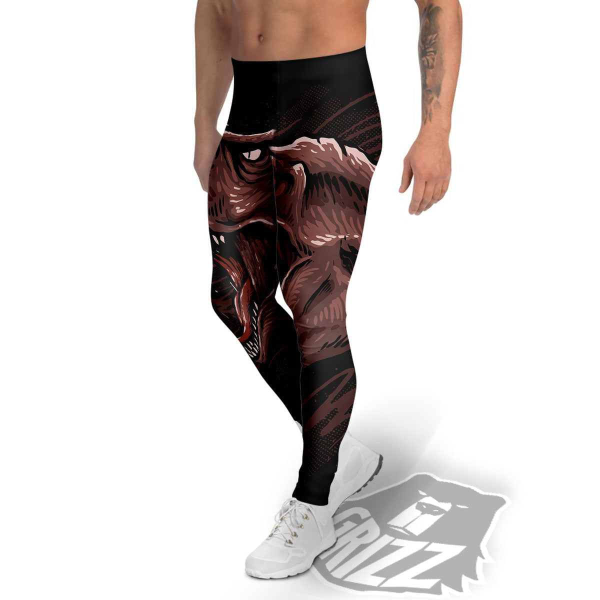 Tyrannosaurus Rex Head Print Men's Leggings-grizzshop