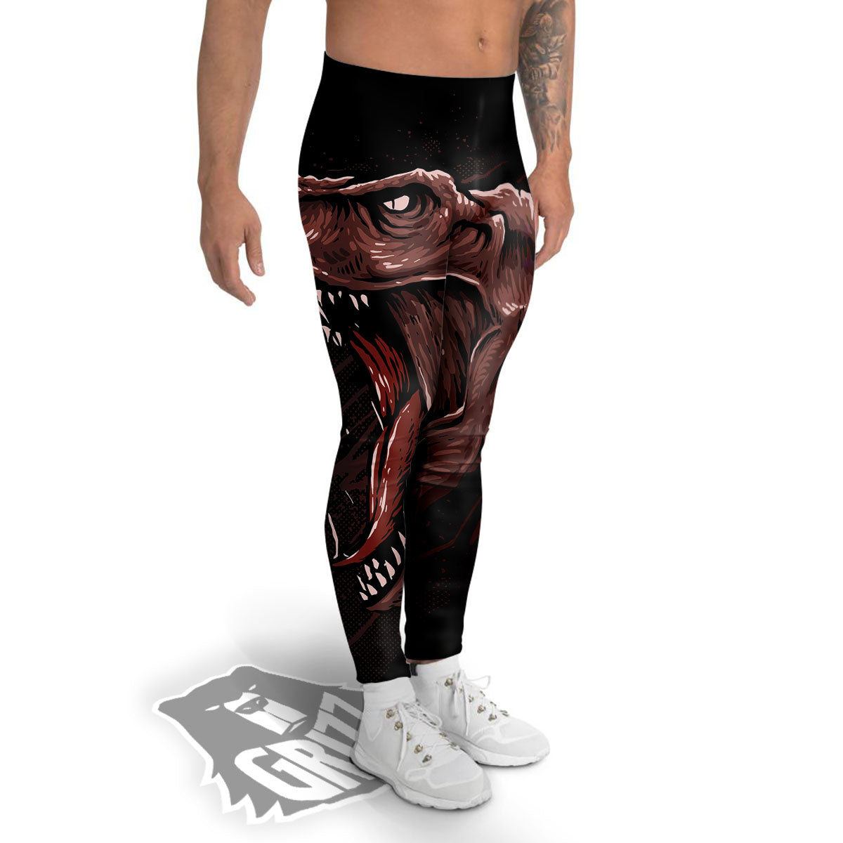 Tyrannosaurus Rex Head Print Men's Leggings-grizzshop