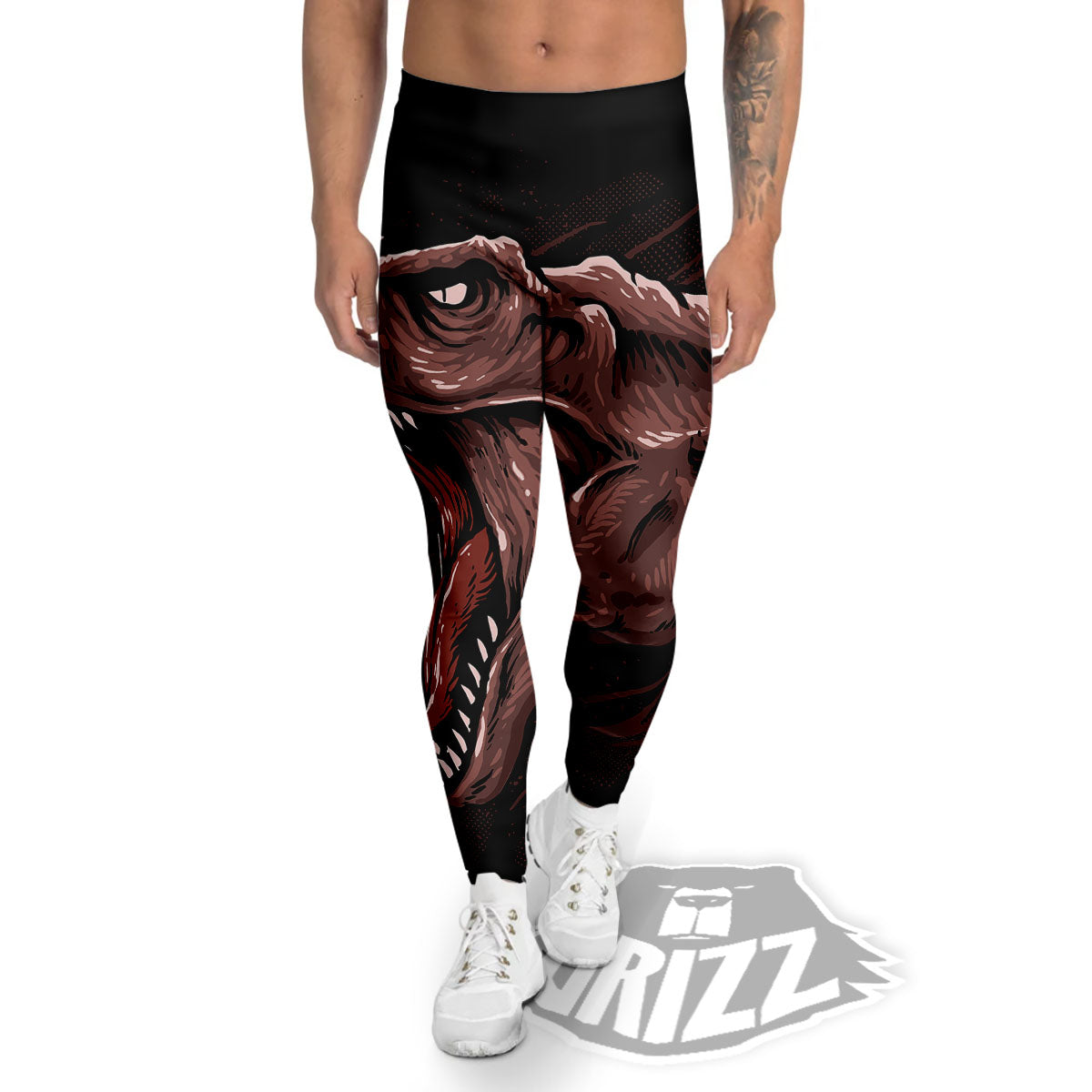 Tyrannosaurus Rex Head Print Men's Leggings-grizzshop