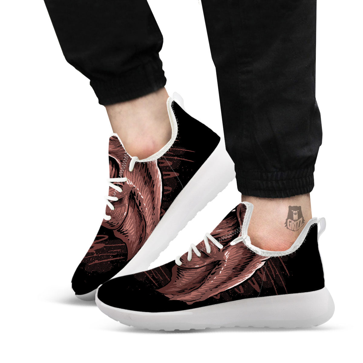 Tyrannosaurus Rex Head Print White Athletic Shoes-grizzshop