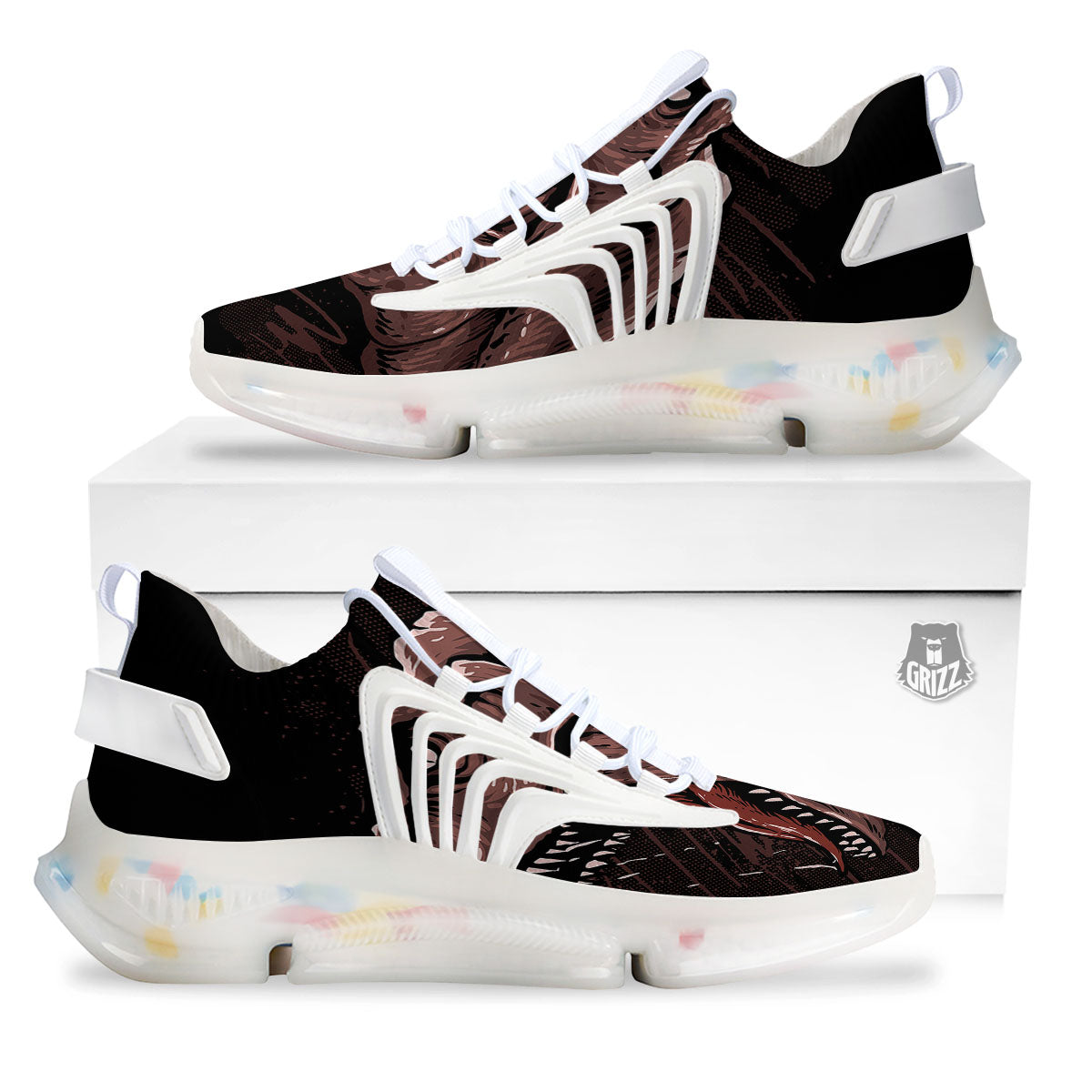 Tyrannosaurus Rex Head Print White Gym Shoes-grizzshop