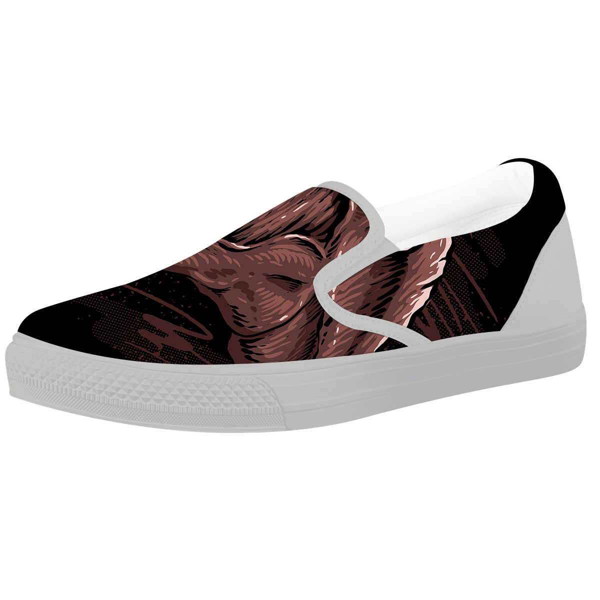 Tyrannosaurus Rex Head Print White Slip On Shoes-grizzshop