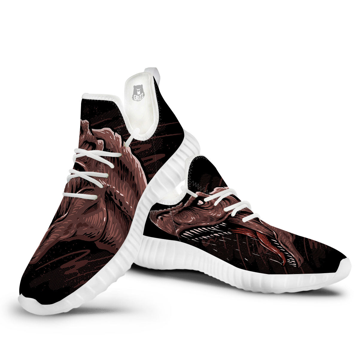 Tyrannosaurus Rex Head Print White Walking Shoes-grizzshop