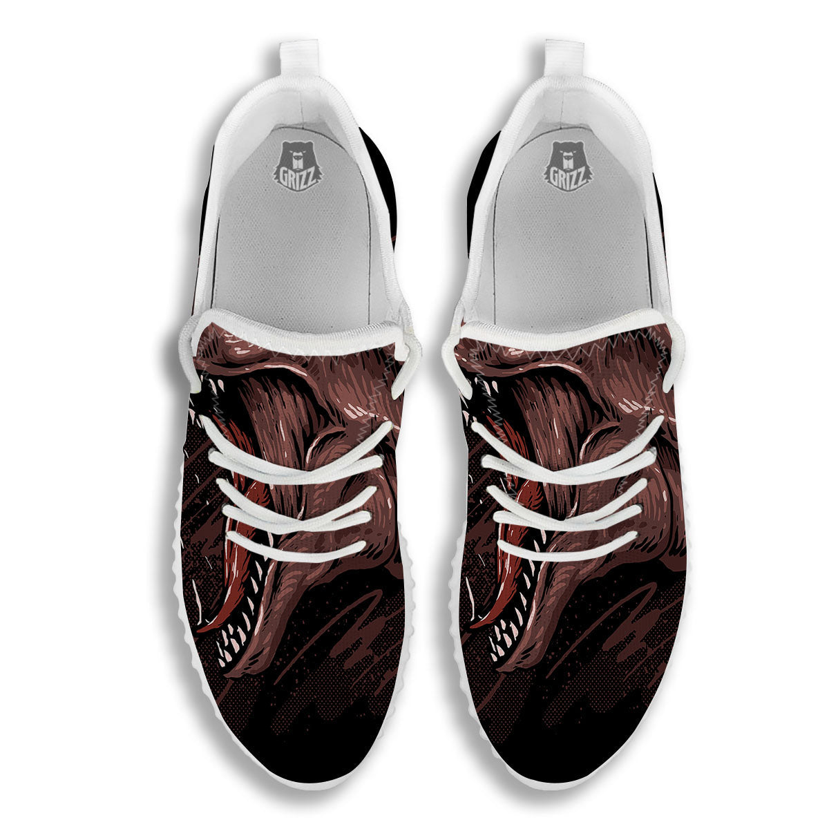 Tyrannosaurus Rex Head Print White Walking Shoes-grizzshop