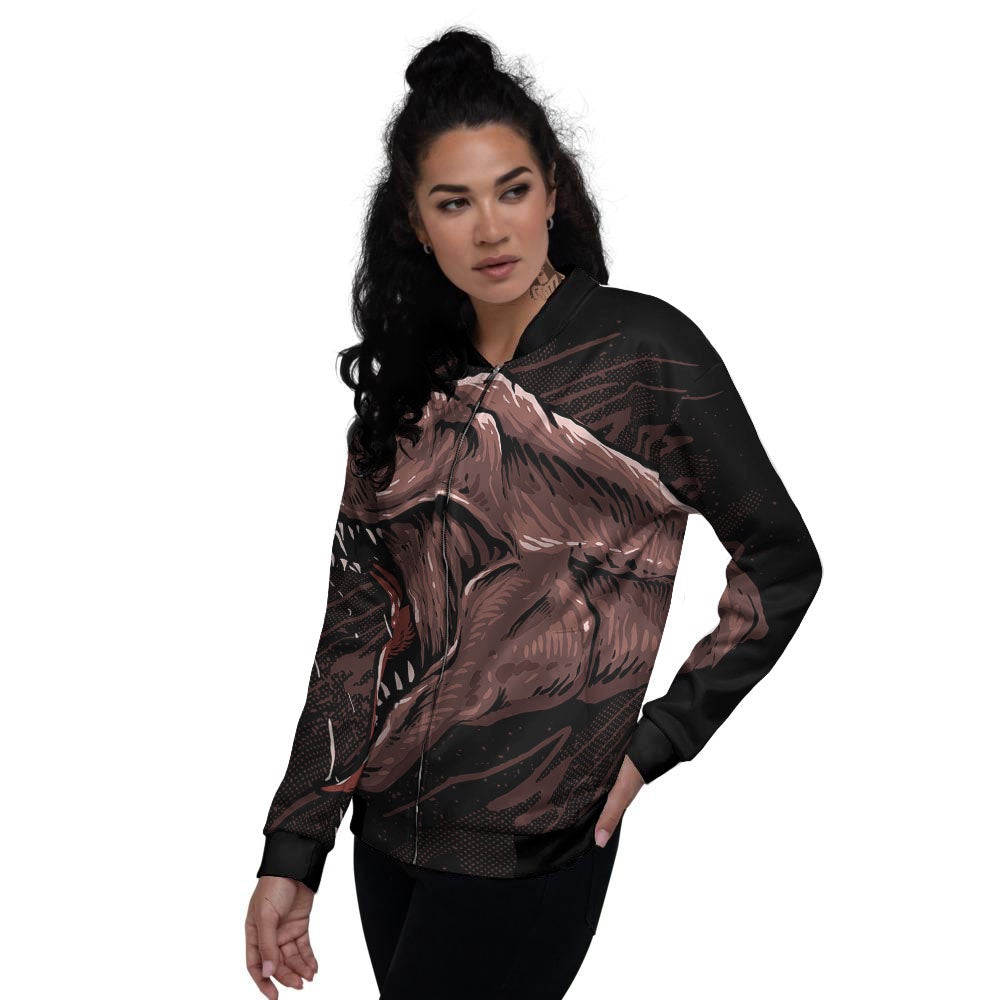 Tyrannosaurus Rex Head Print Women's Bomber Jacket-grizzshop