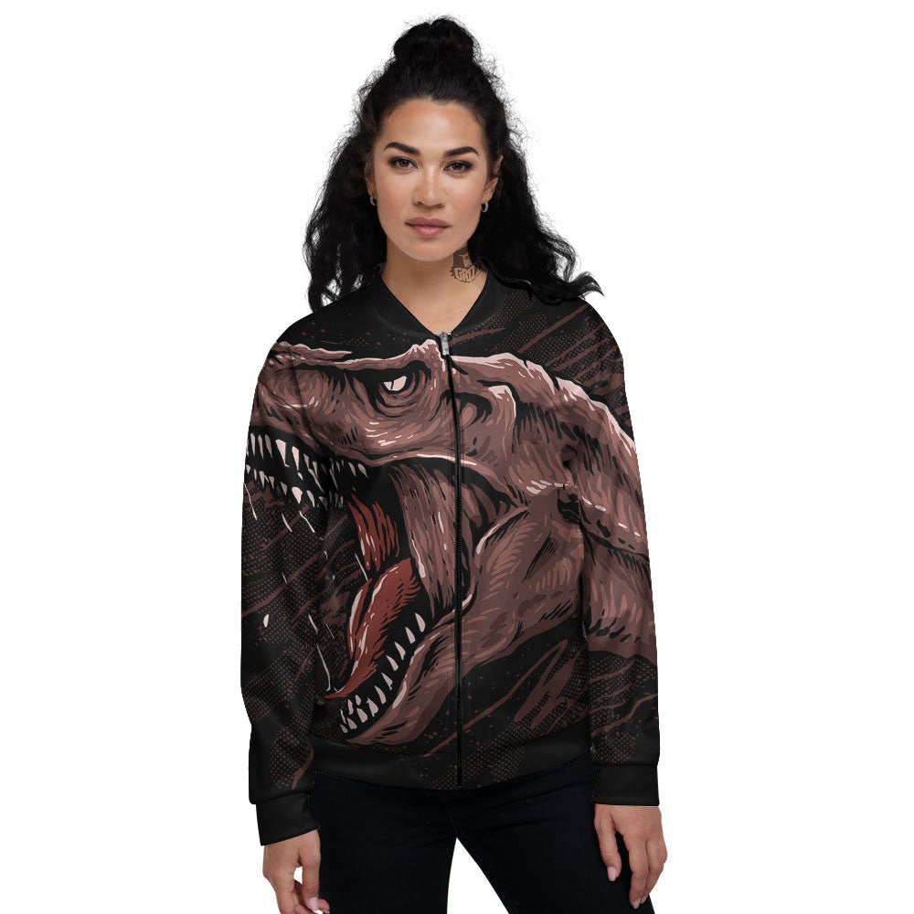 Tyrannosaurus Rex Head Print Women's Bomber Jacket-grizzshop