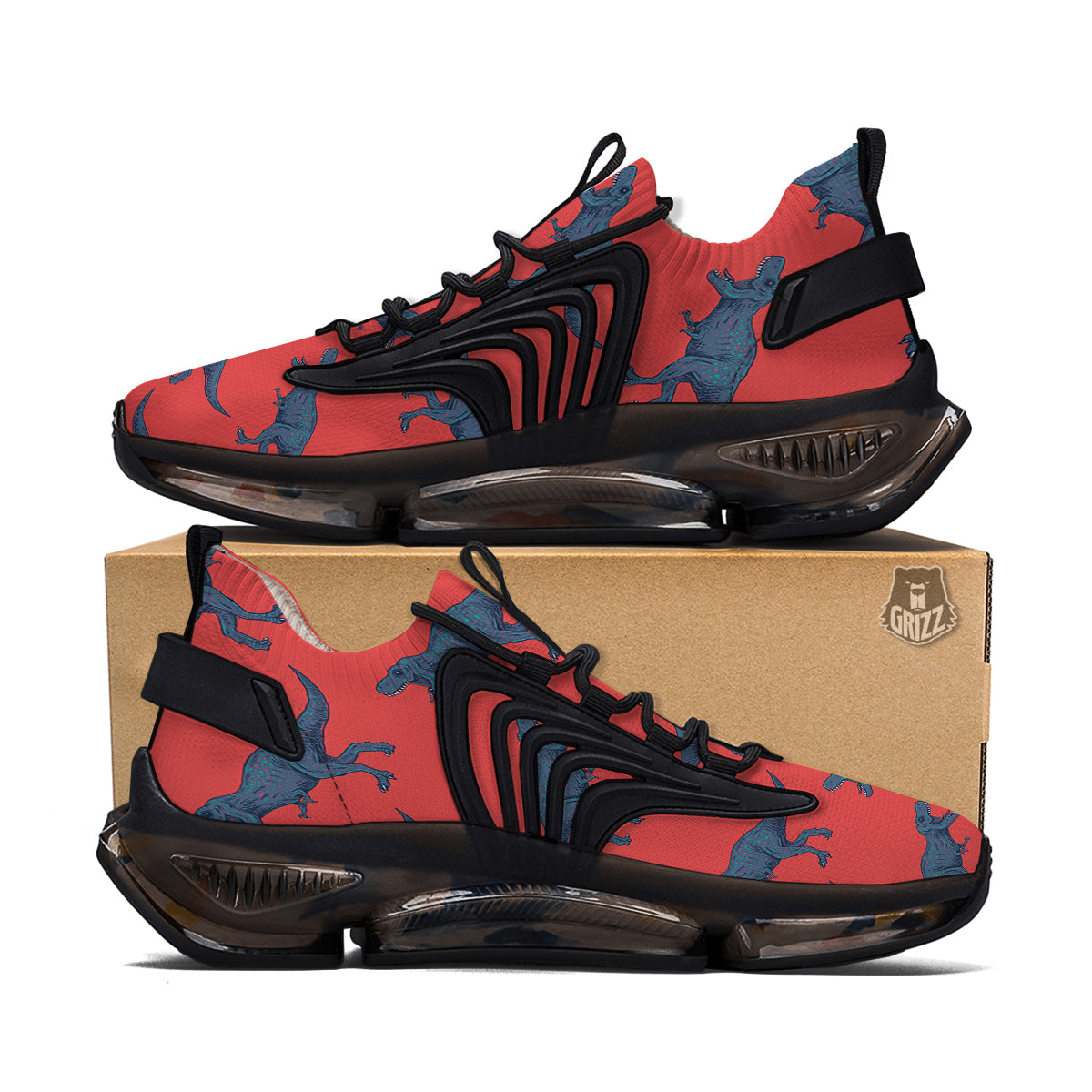 Tyrannosaurus Rex Print Pattern Black Gym Shoes-grizzshop