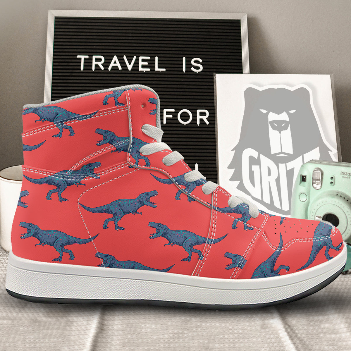 Tyrannosaurus Rex Print Pattern High Top Sneakers-grizzshop