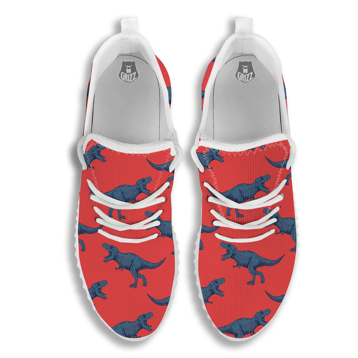 Tyrannosaurus Rex Print Pattern White Walking Shoes-grizzshop