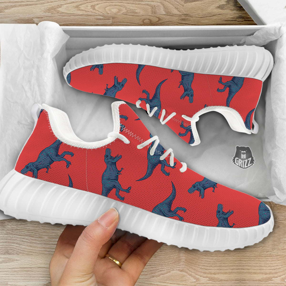 Tyrannosaurus Rex Print Pattern White Walking Shoes-grizzshop