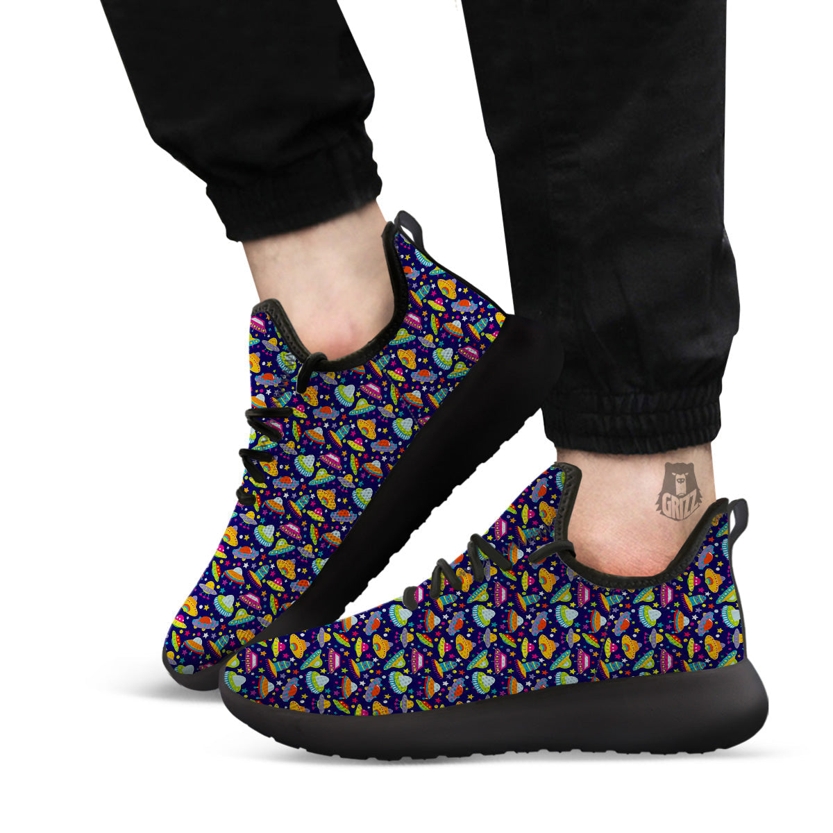 UFO Colorful Print Pattern Black Athletic Shoes-grizzshop