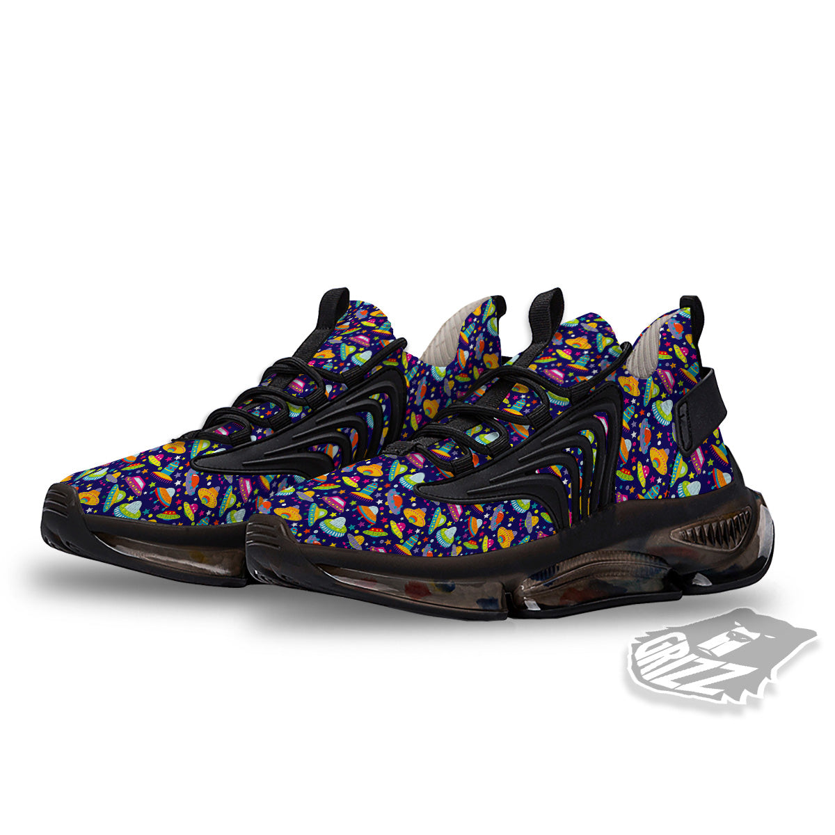 UFO Colorful Print Pattern Black Gym Shoes-grizzshop