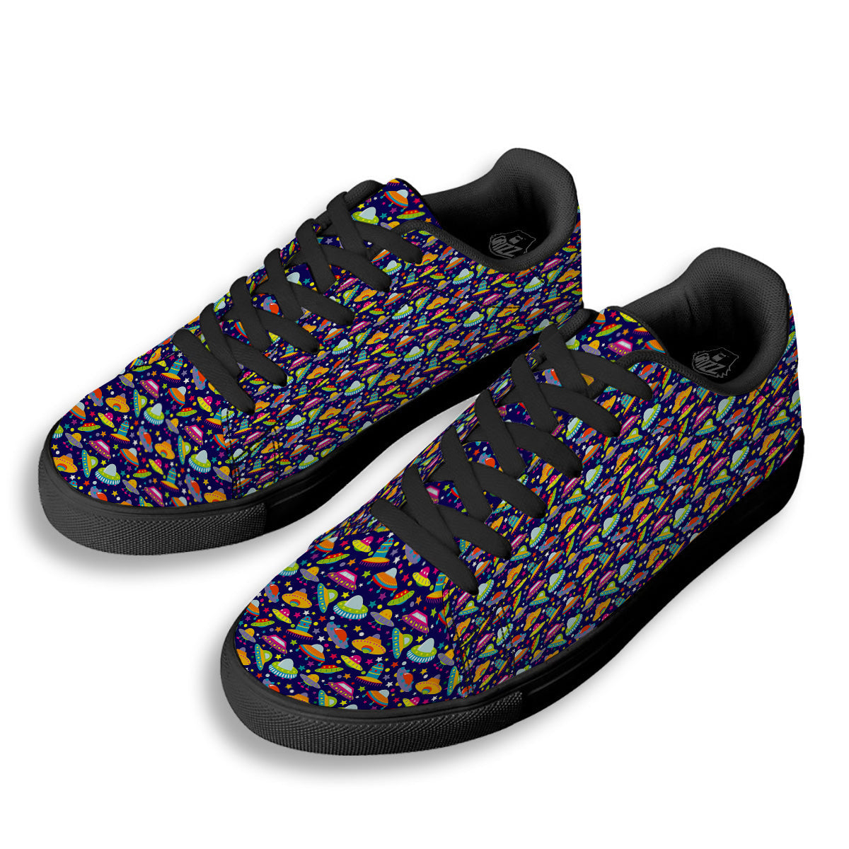 UFO Colorful Print Pattern Black Low Top Sneakers-grizzshop