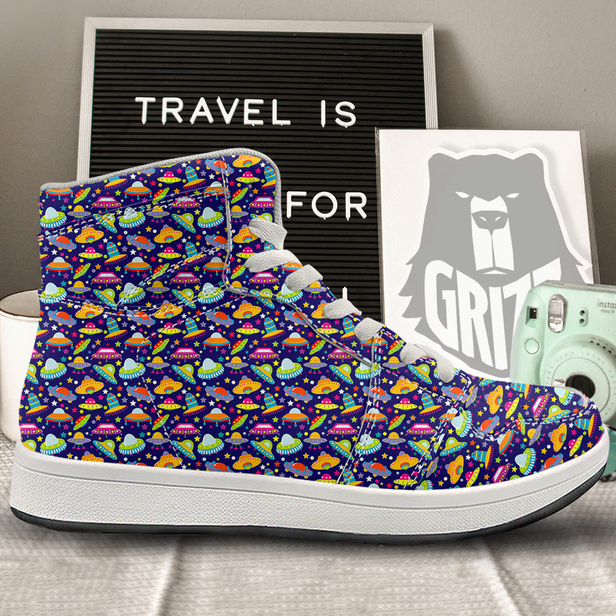 UFO Colorful Print Pattern High Top Sneakers-grizzshop