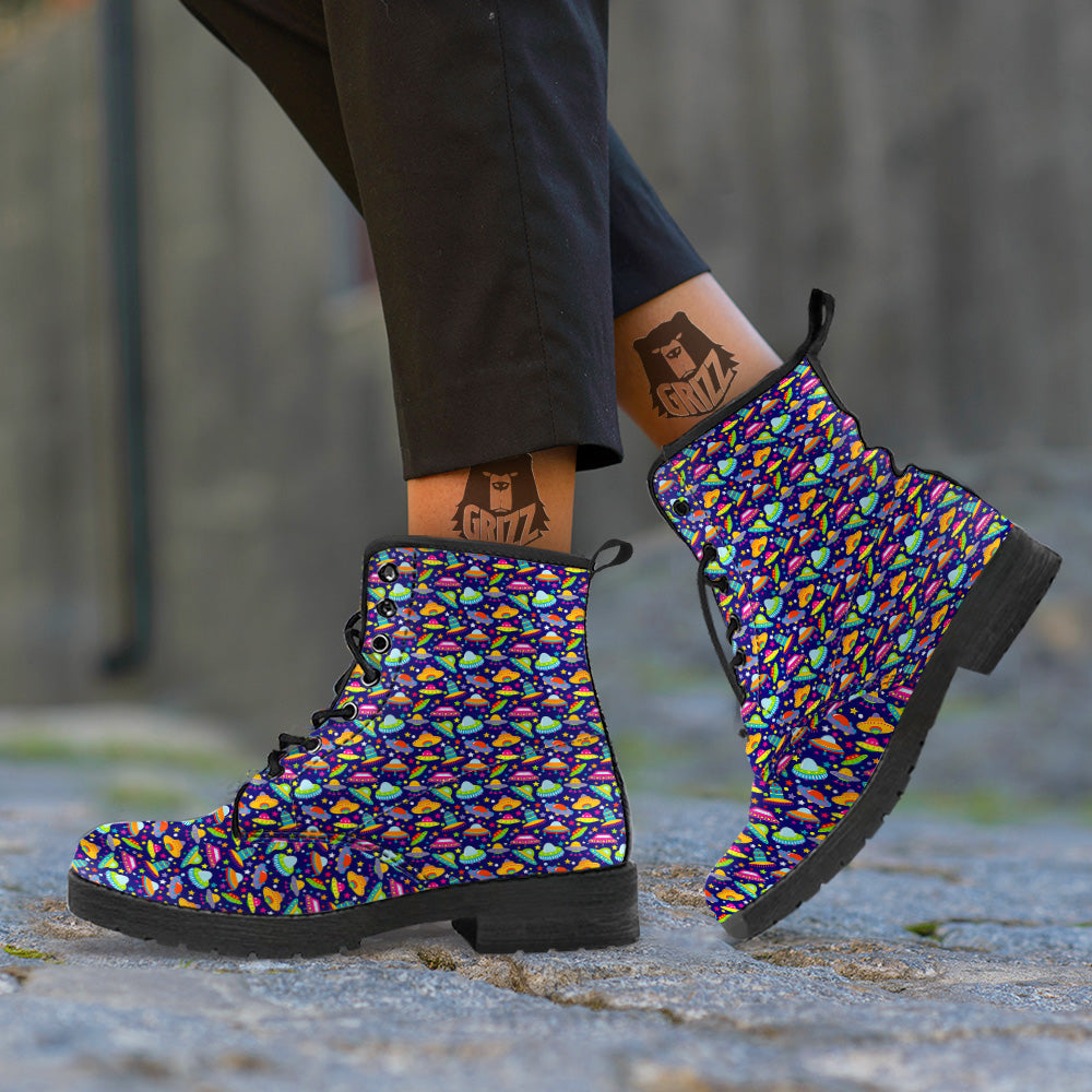 UFO Colorful Print Pattern Leather Boots-grizzshop