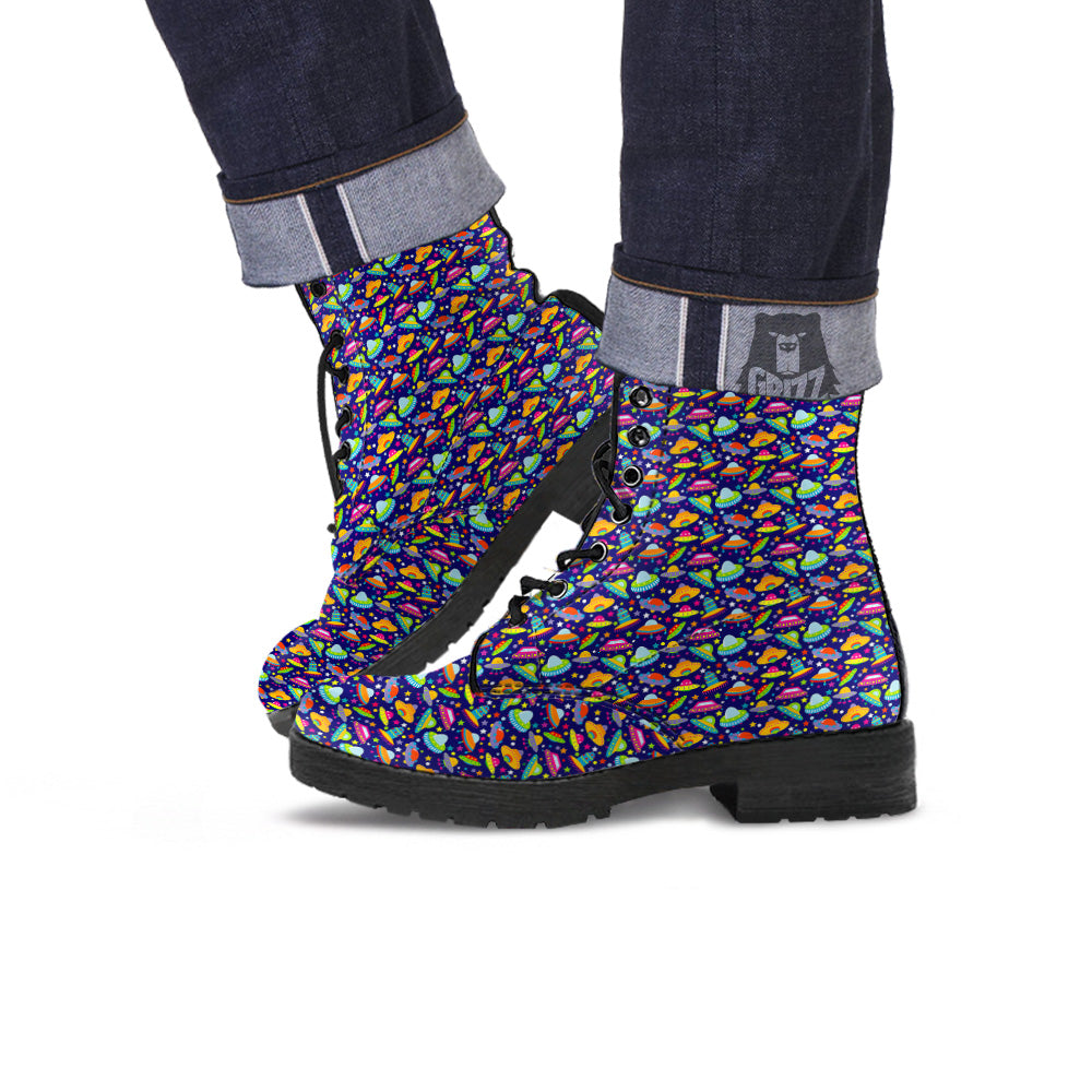 UFO Colorful Print Pattern Leather Boots-grizzshop