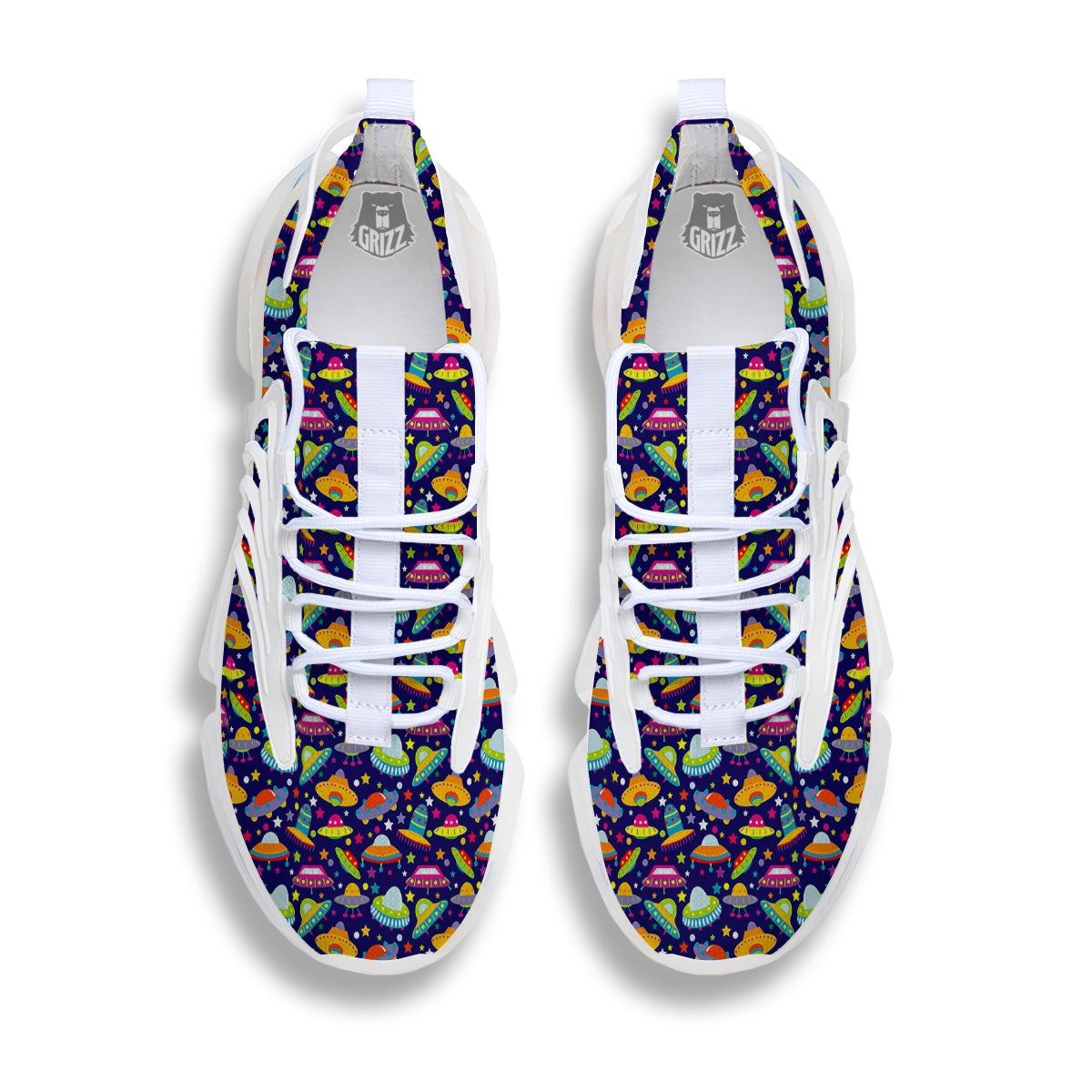 UFO Colorful Print Pattern White Gym Shoes-grizzshop