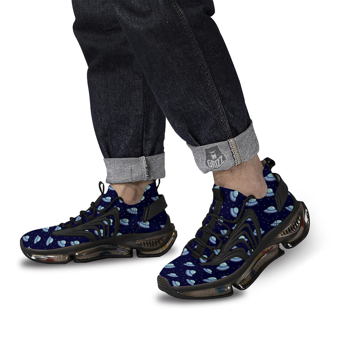 UFO Galaxy Print Pattern Black Gym Shoes-grizzshop