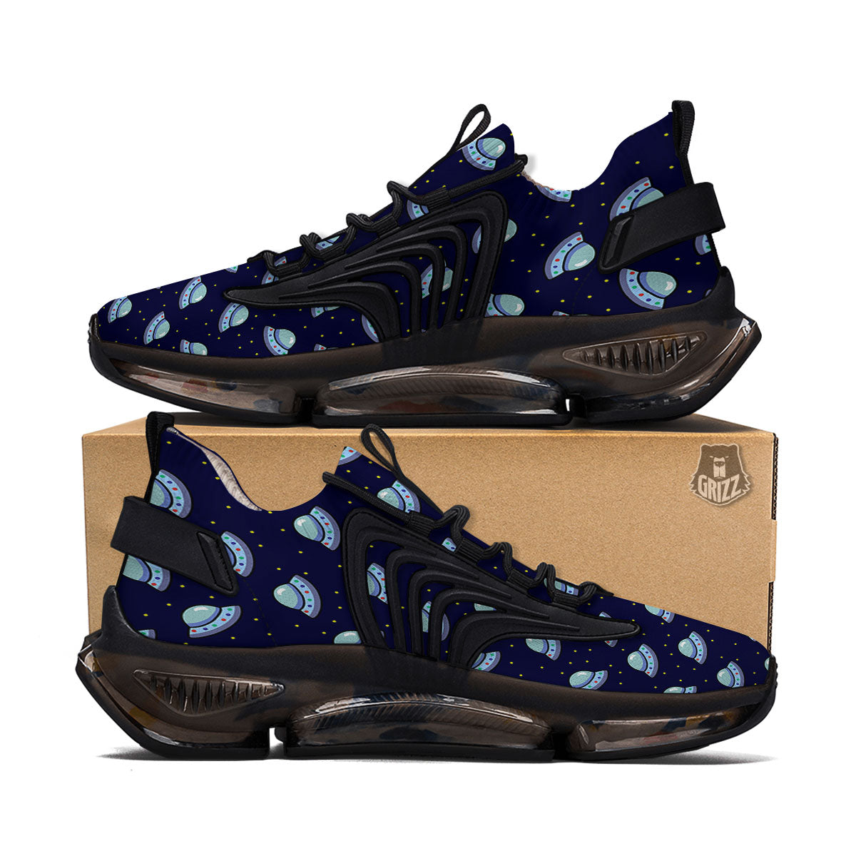 UFO Galaxy Print Pattern Black Gym Shoes-grizzshop