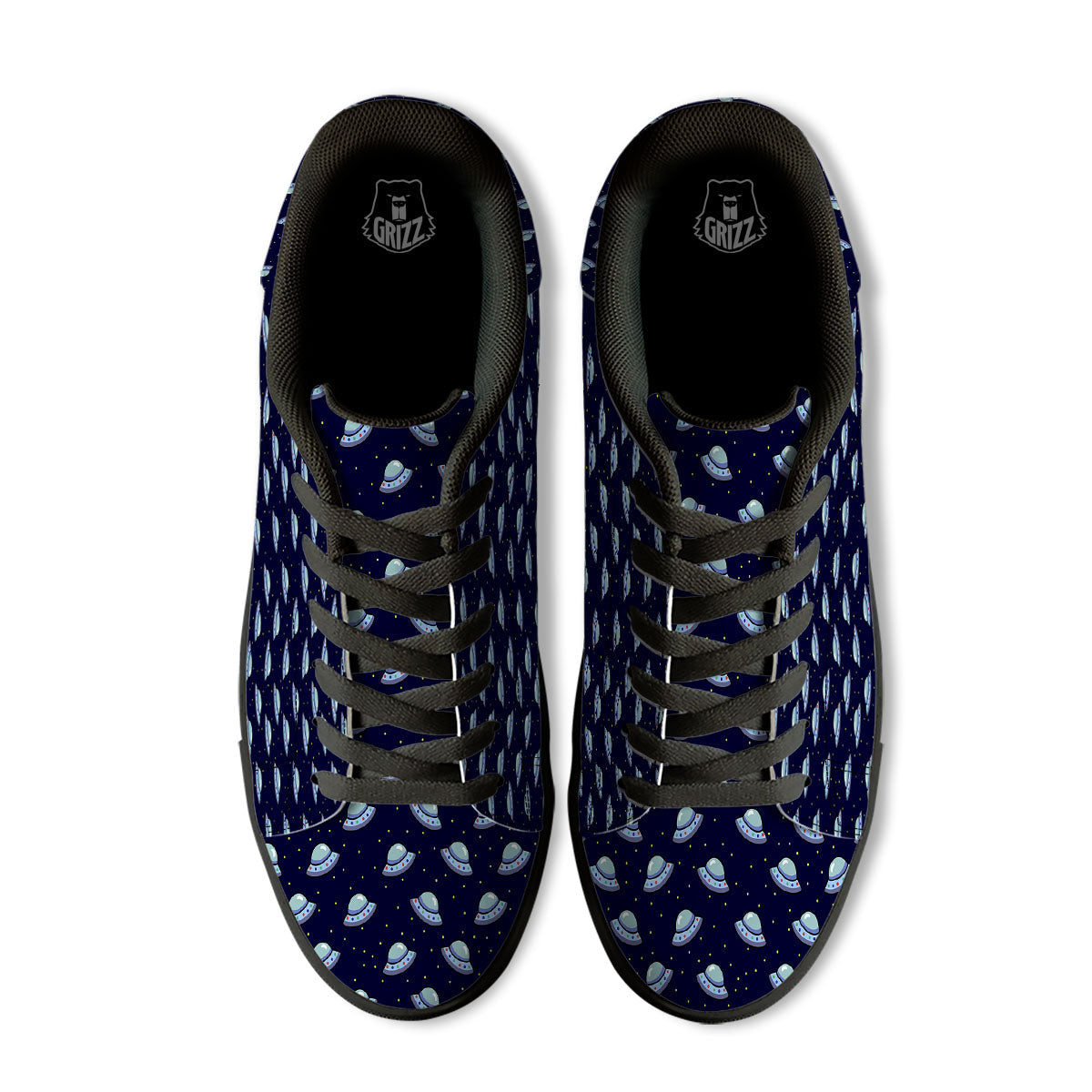 UFO Galaxy Print Pattern Black Low Top Sneakers-grizzshop