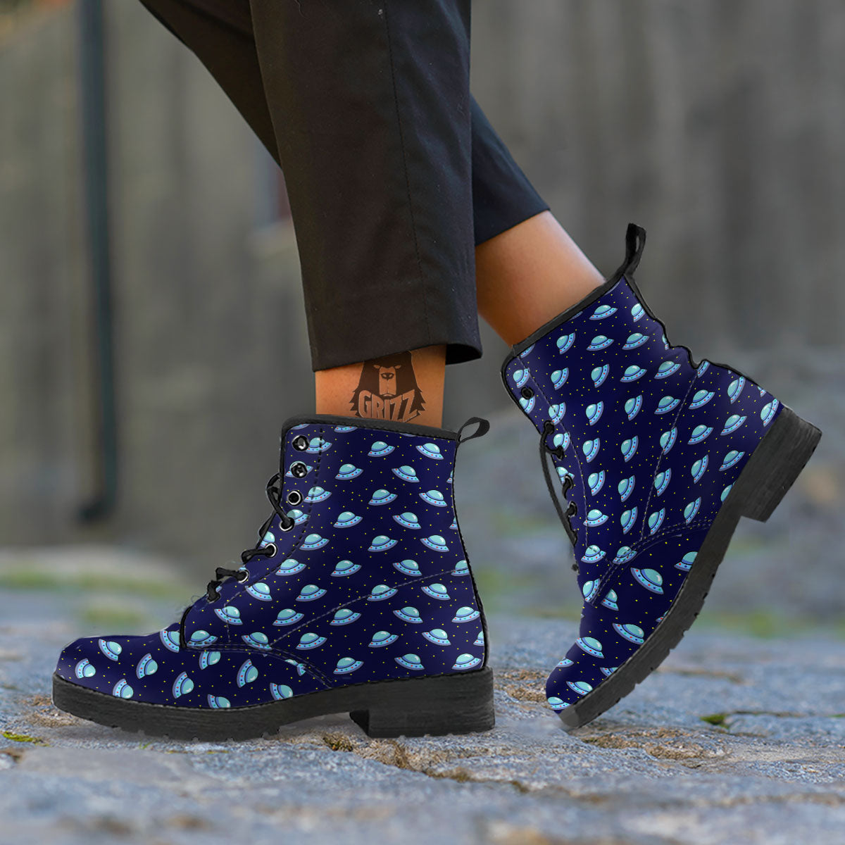 UFO Galaxy Print Pattern Leather Boots-grizzshop