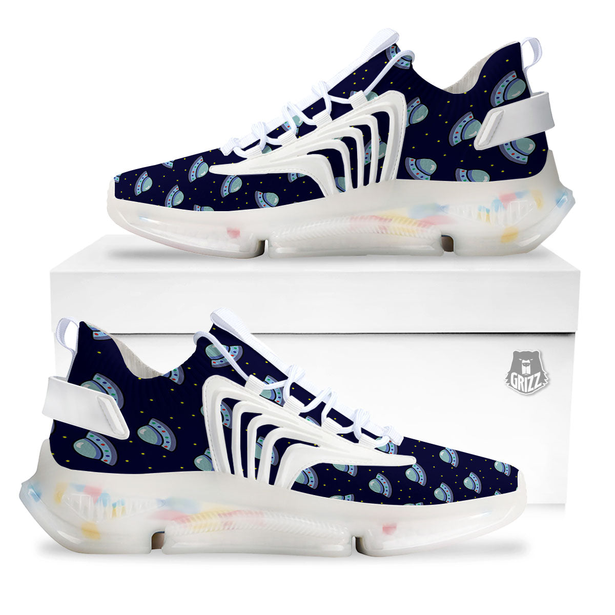 UFO Galaxy Print Pattern White Gym Shoes-grizzshop