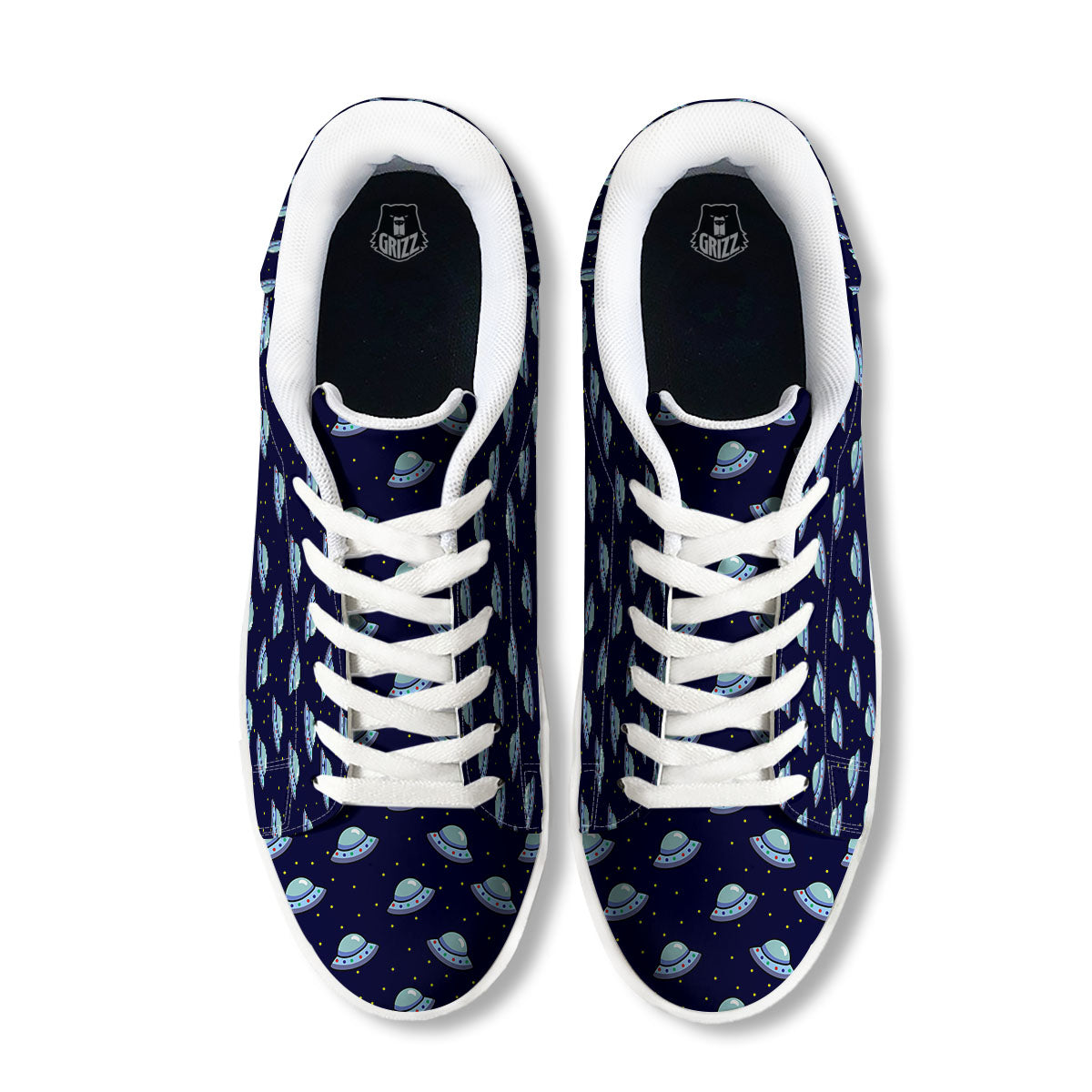 UFO Galaxy Print Pattern White Low Top Sneakers-grizzshop