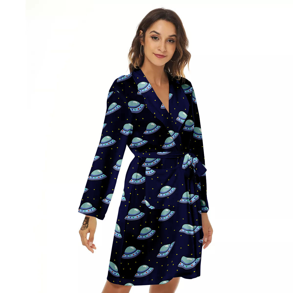 UFO Galaxy Print Pattern Women's Robe-grizzshop