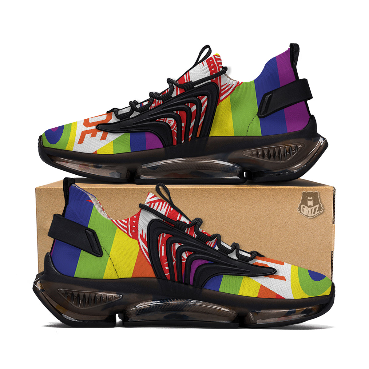 UFO LGBT Pride Rainbow Print Black Gym Shoes-grizzshop