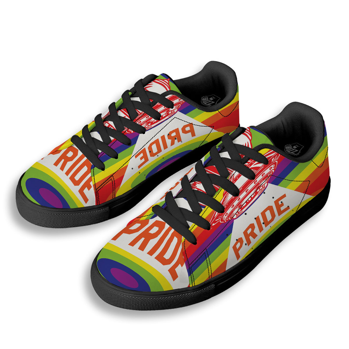 UFO LGBT Pride Rainbow Print Black Low Top Sneakers-grizzshop