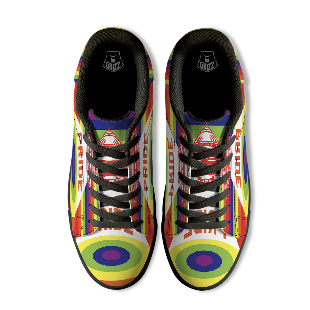 UFO LGBT Pride Rainbow Print Black Low Top Sneakers-grizzshop