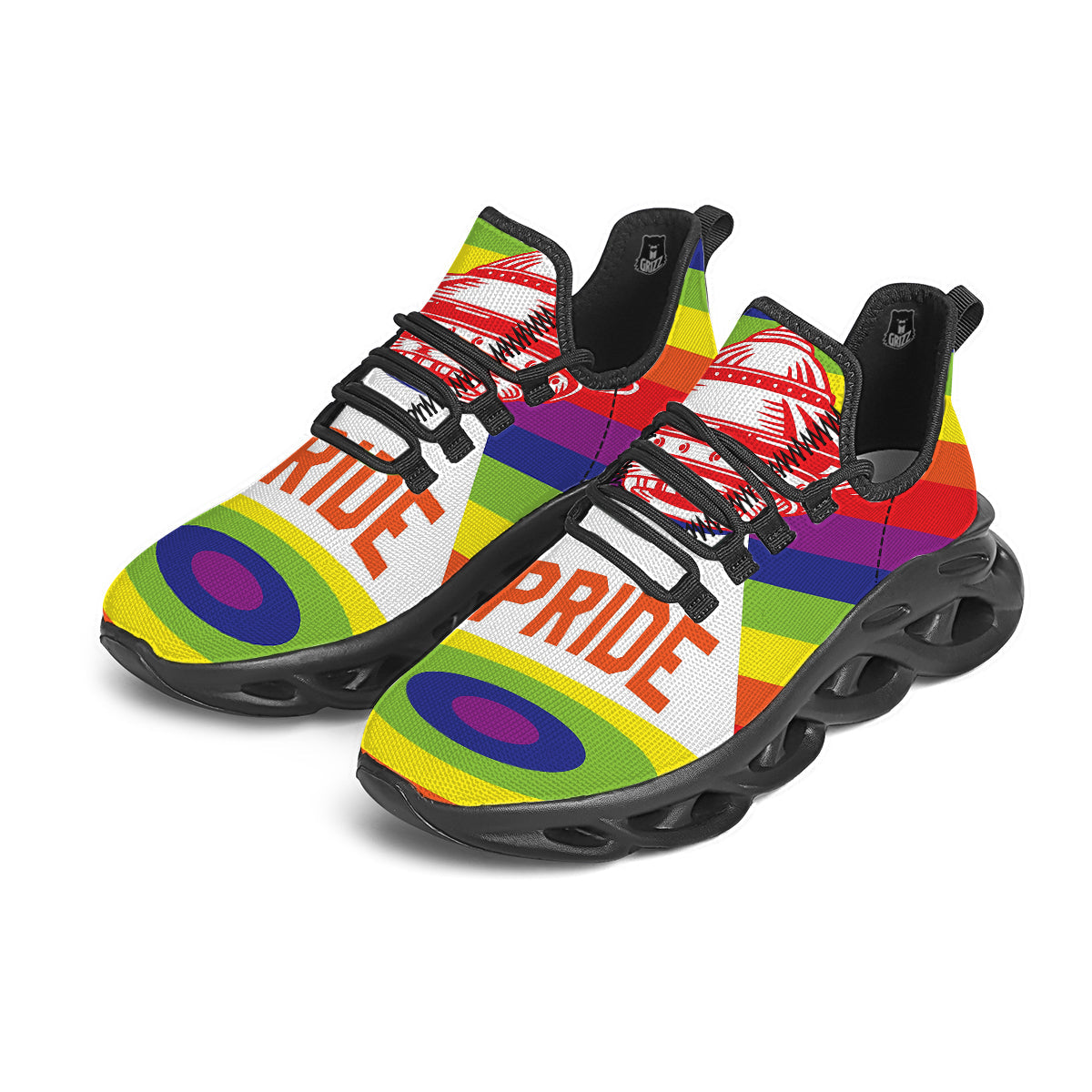 UFO LGBT Pride Rainbow Print Black Running Shoes-grizzshop