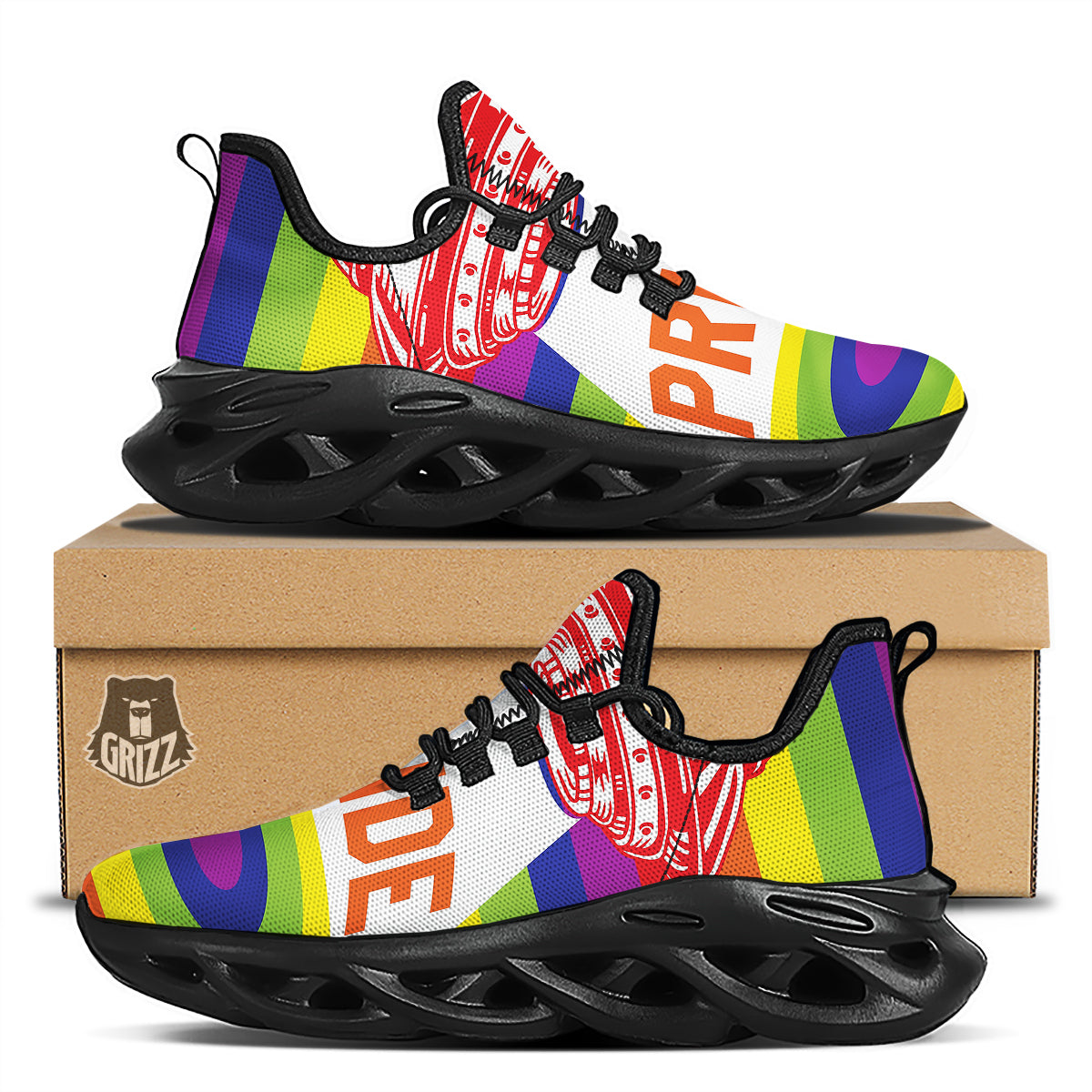 UFO LGBT Pride Rainbow Print Black Running Shoes-grizzshop