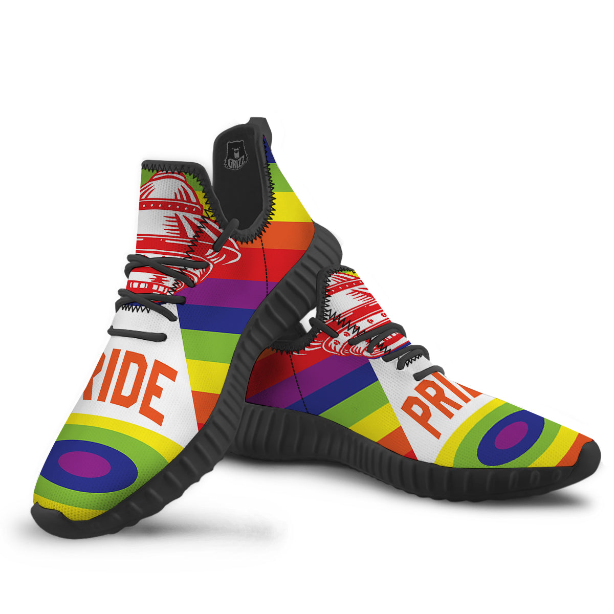 UFO LGBT Pride Rainbow Print Black Walking Shoes-grizzshop