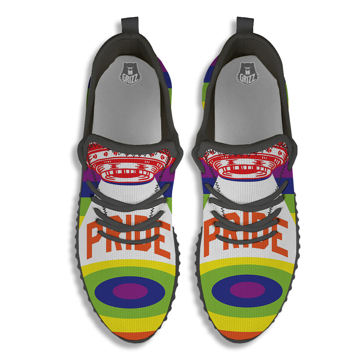 UFO LGBT Pride Rainbow Print Black Walking Shoes-grizzshop