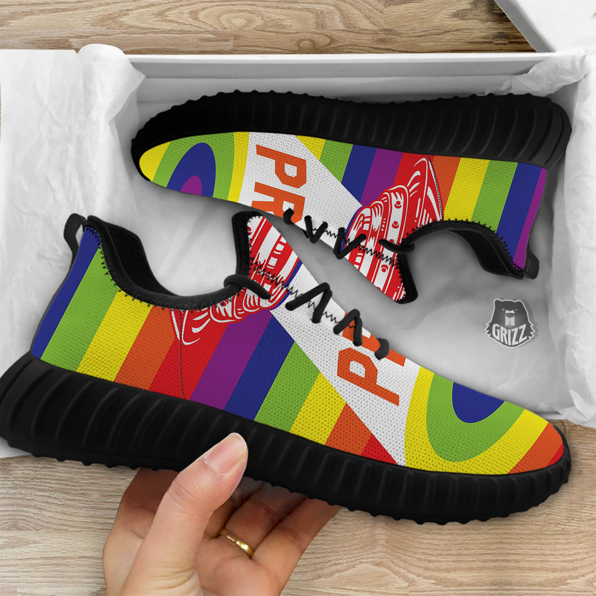 UFO LGBT Pride Rainbow Print Black Walking Shoes-grizzshop