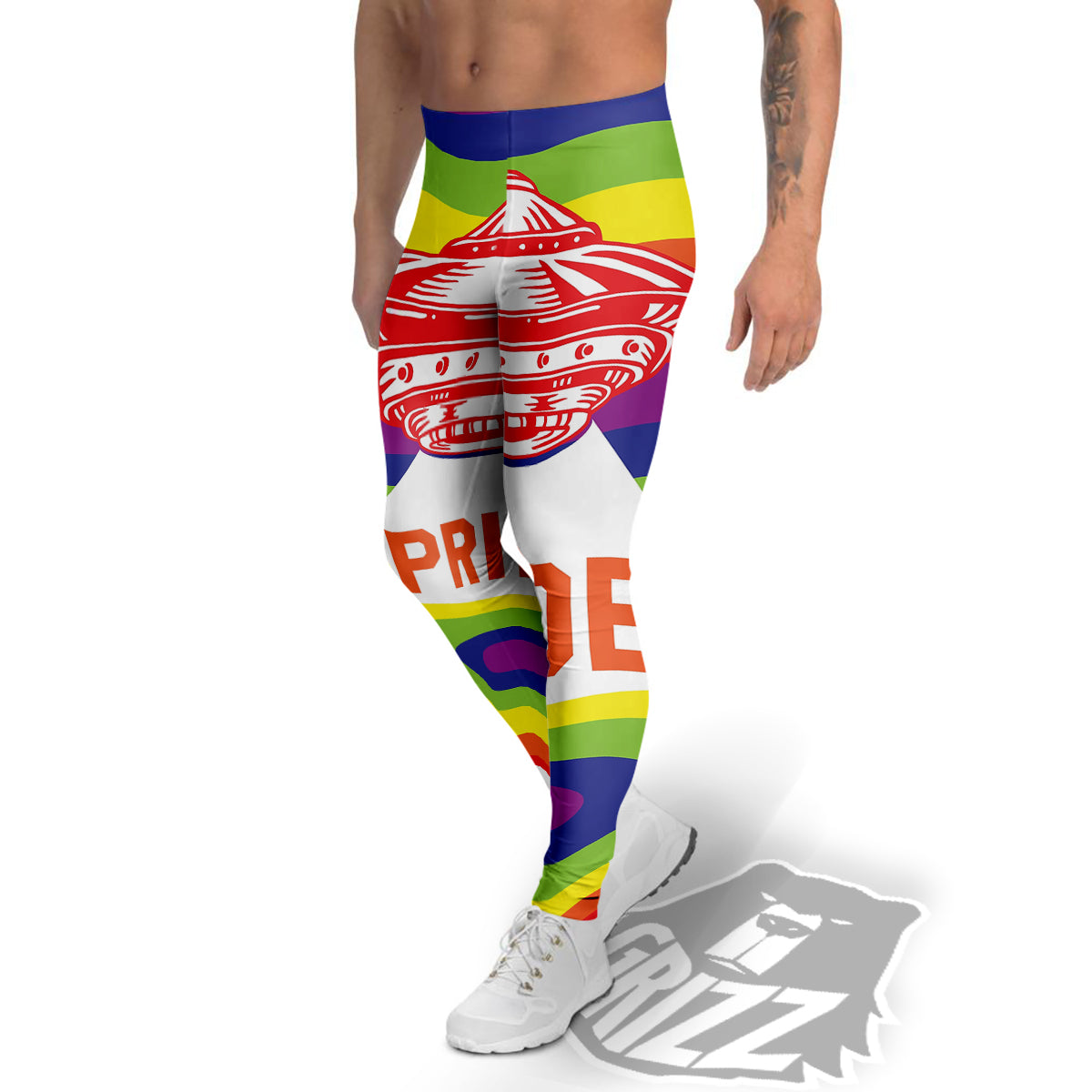 UFO LGBT Pride Rainbow Print Men's Leggings-grizzshop