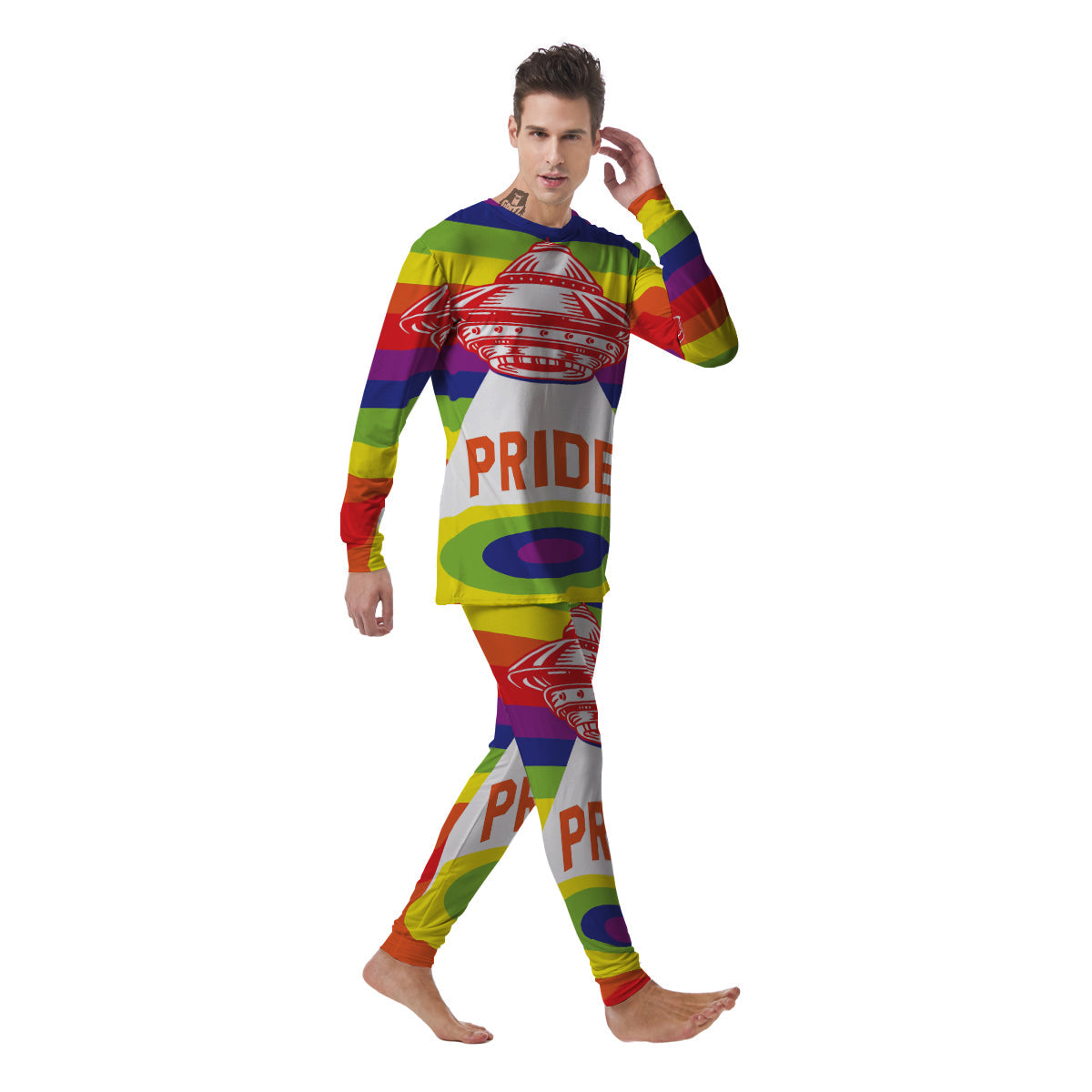 UFO LGBT Pride Rainbow Print Men's Pajamas-grizzshop