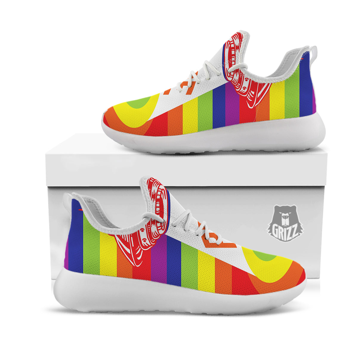 UFO LGBT Pride Rainbow Print White Athletic Shoes-grizzshop