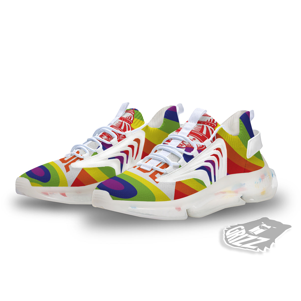 UFO LGBT Pride Rainbow Print White Gym Shoes-grizzshop