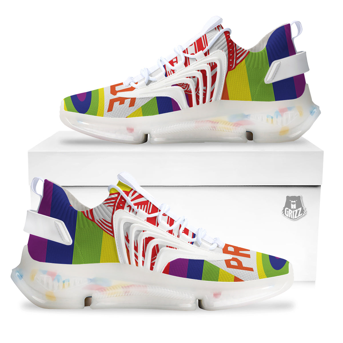 UFO LGBT Pride Rainbow Print White Gym Shoes-grizzshop