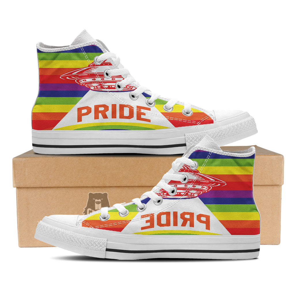 UFO LGBT Pride Rainbow Print White High Top Shoes-grizzshop